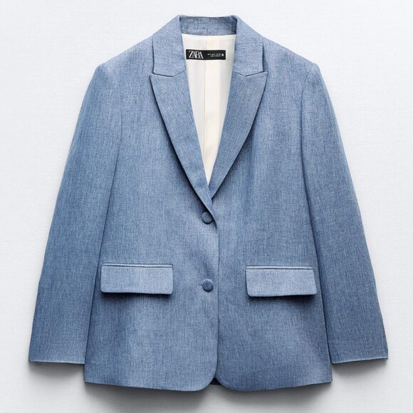 NWT Blue Shiny Jacket w/ Shoulder Pads, M